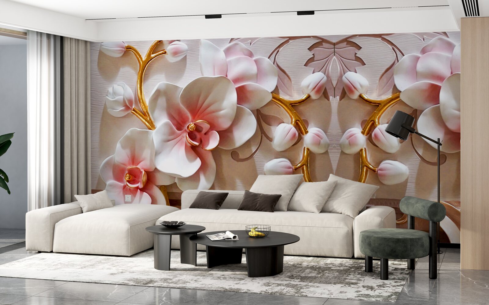 Fototapeten Orchidee mit einem roten Kern auf einem weißen Hintergrund von Blumen