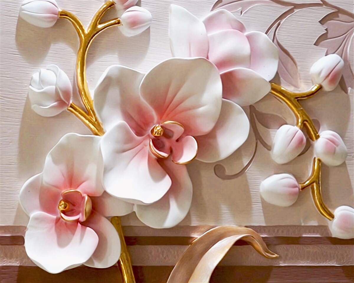 Fototapeten Riesige Knospen aus rot -weißer Orchidee