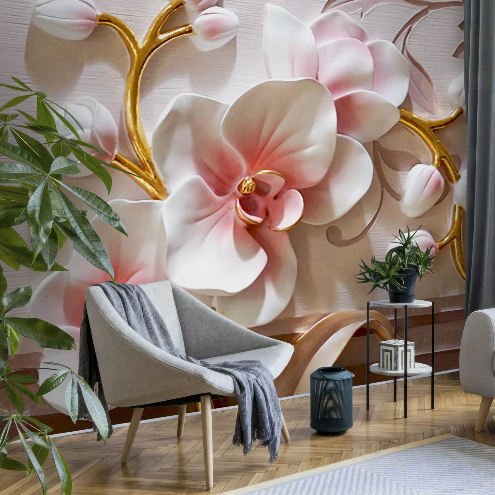 Fototapeten Riesige Knospen aus rot -weißer Orchidee