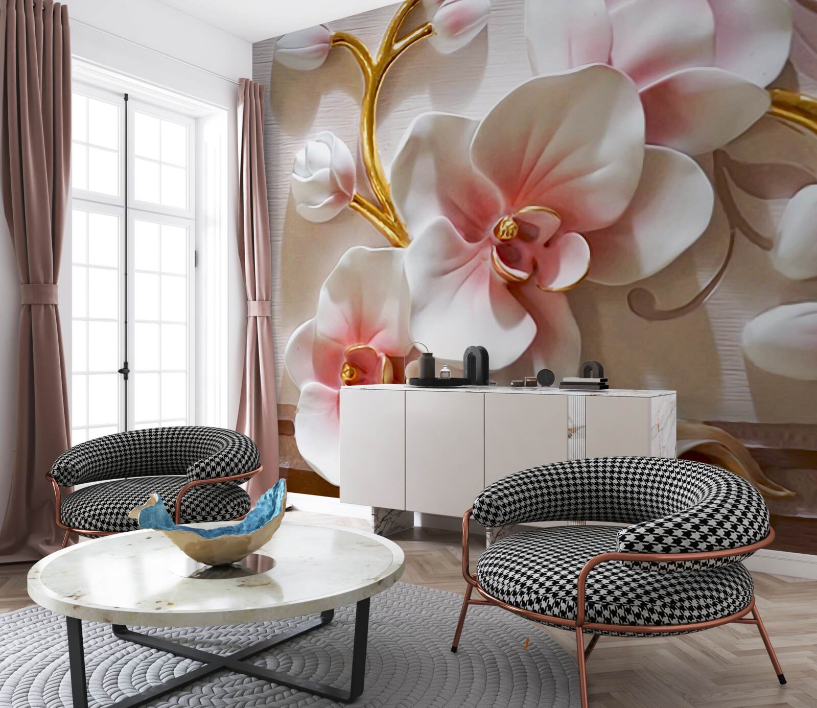 Fototapeten Riesige Knospen aus rot -weißer Orchidee