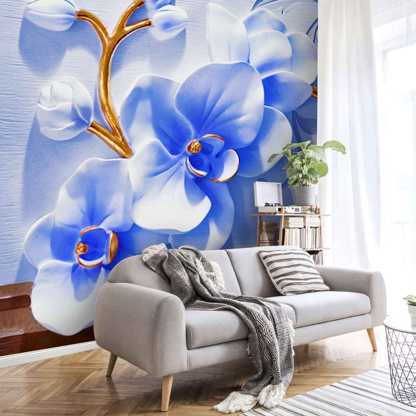 Fototapeten Orchidee in himmlischer Farbe an Zweigen mit Gold dekoriert