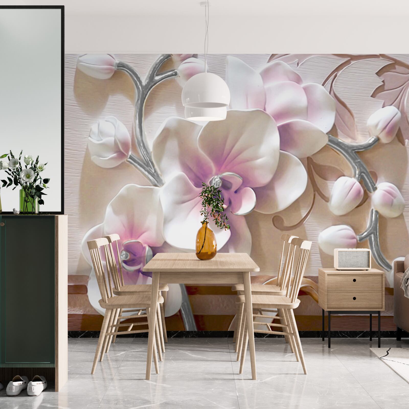 Fototapeten Orchidee in weißen, üppigen Knospen