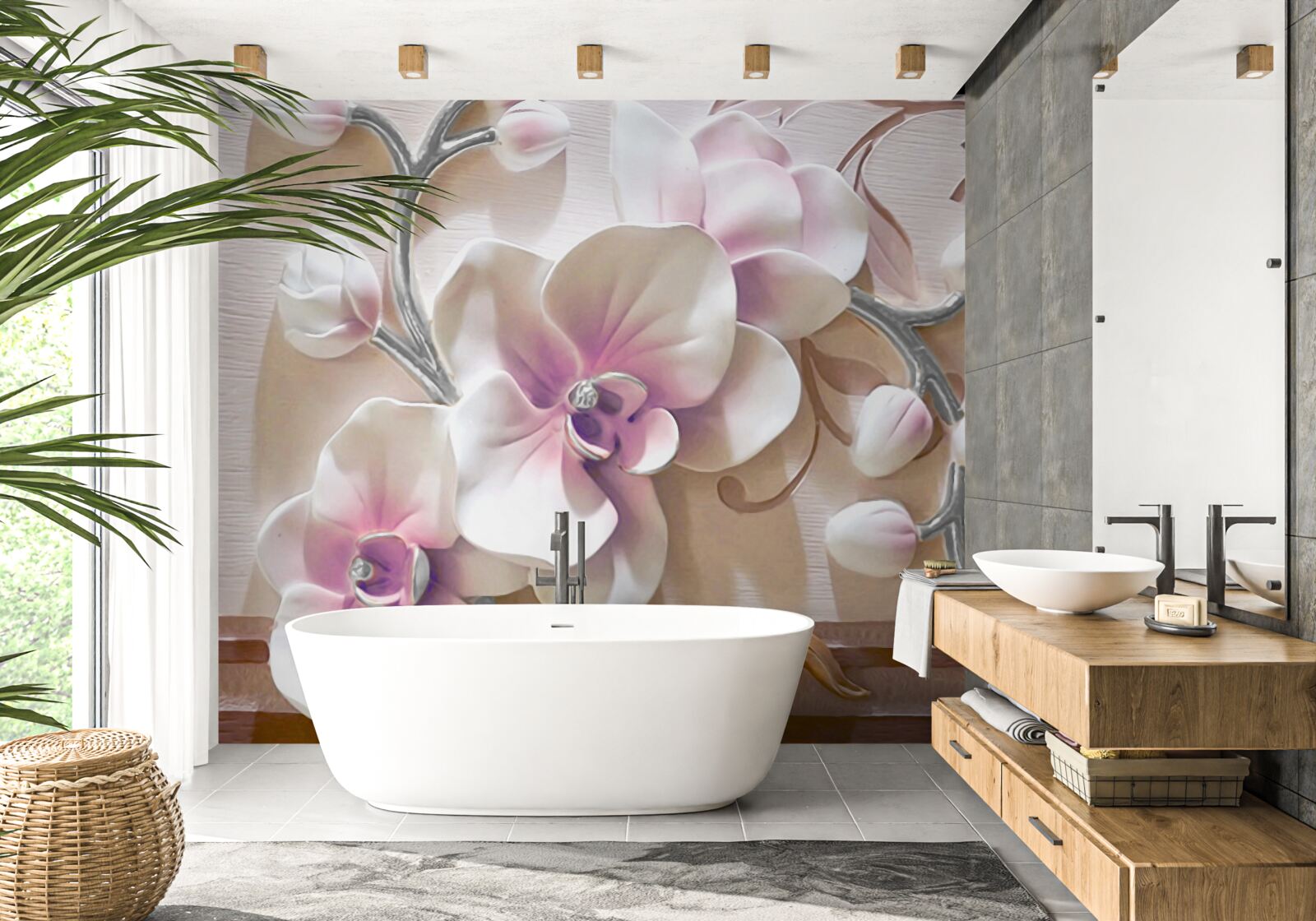 Fototapeten Orchidee in weißen, üppigen Knospen