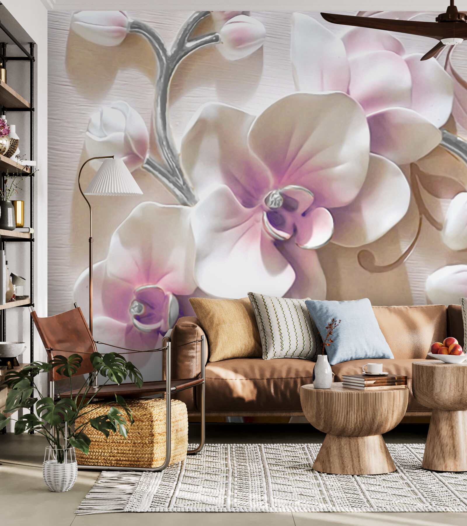 Fototapeten Orchidee in weißen, üppigen Knospen