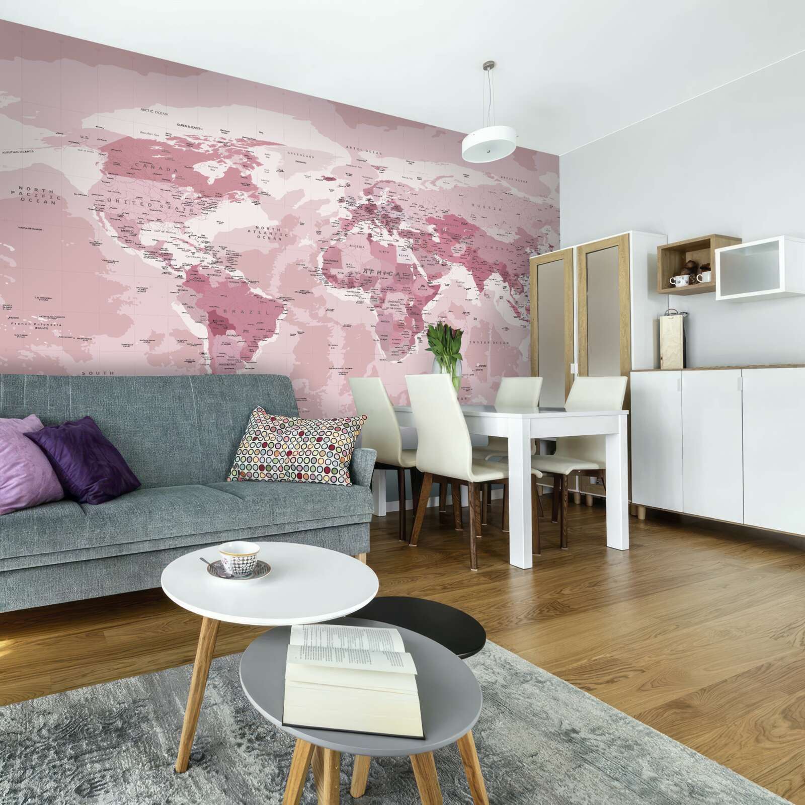 Fototapeten Standard geografische Karte in rosa Farben
