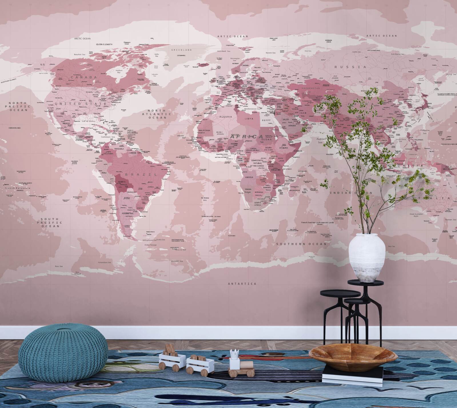 Fototapeten Standard geografische Karte in rosa Farben