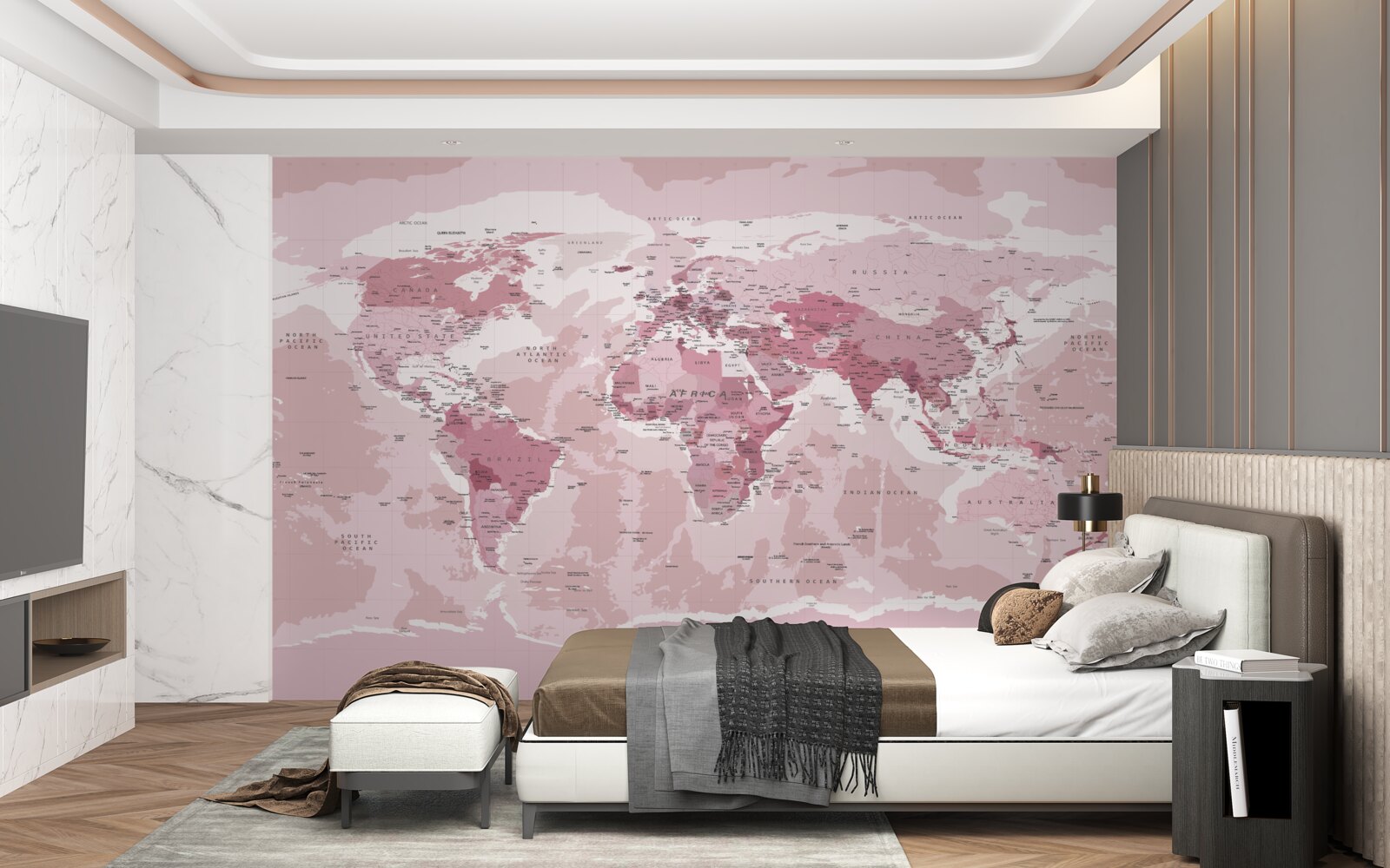 Fototapeten Standard geografische Karte in rosa Farben