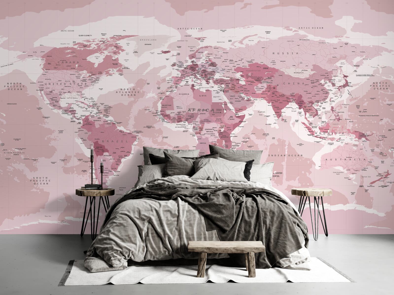 Fototapeten Standard geografische Karte in rosa Farben