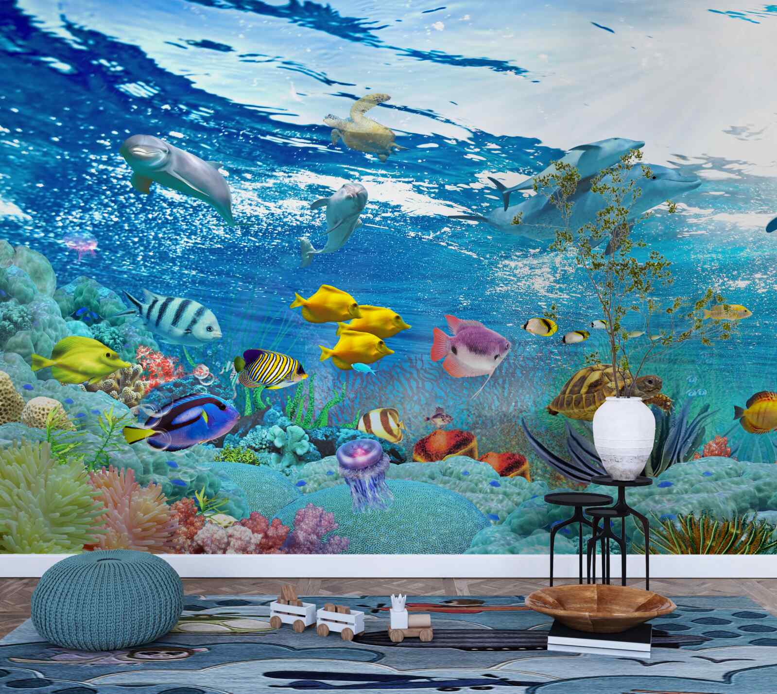 Fototapeten Die Welt unter Wasser in einer Tiefe