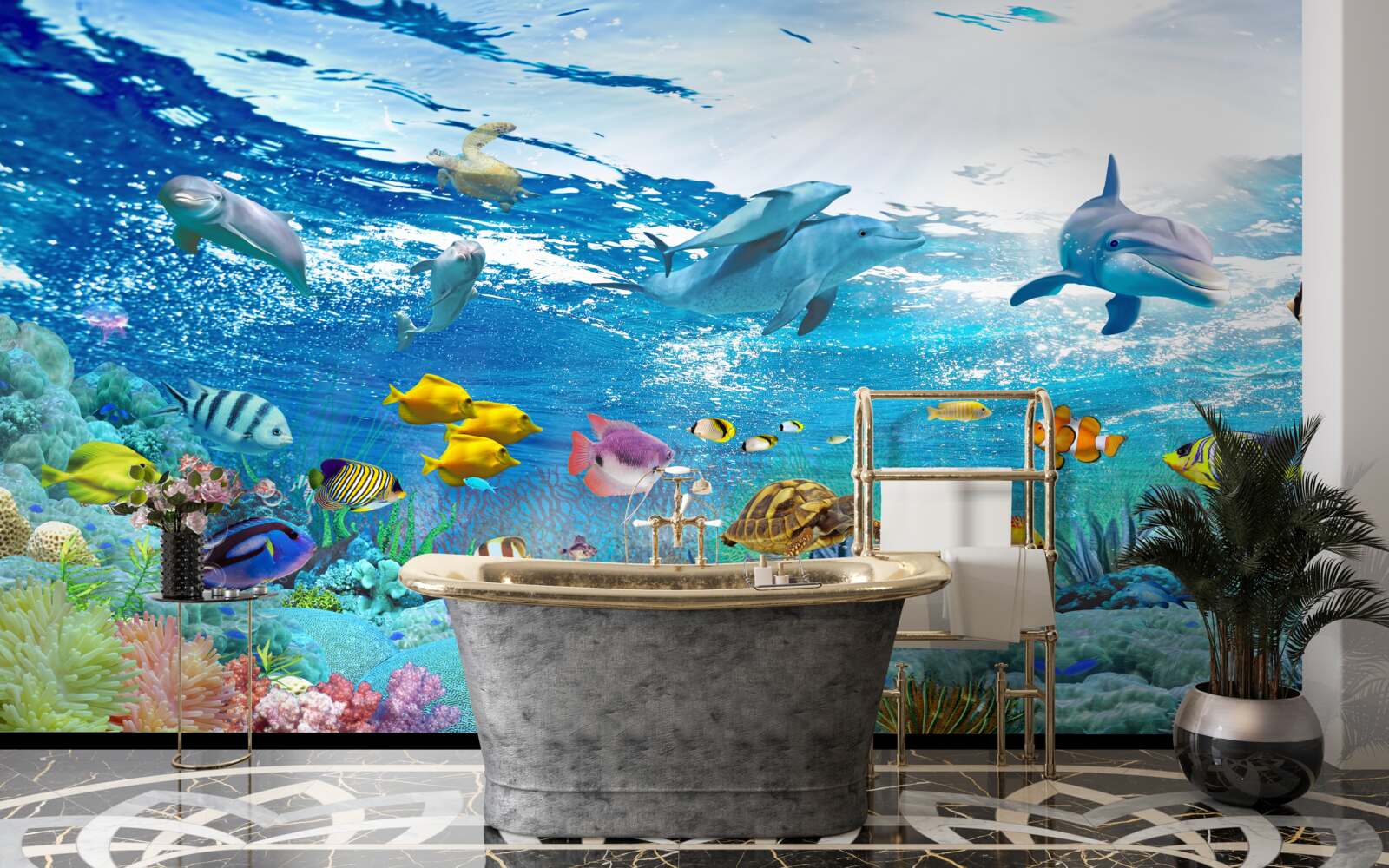 Fototapeten Die Welt unter Wasser in einer Tiefe