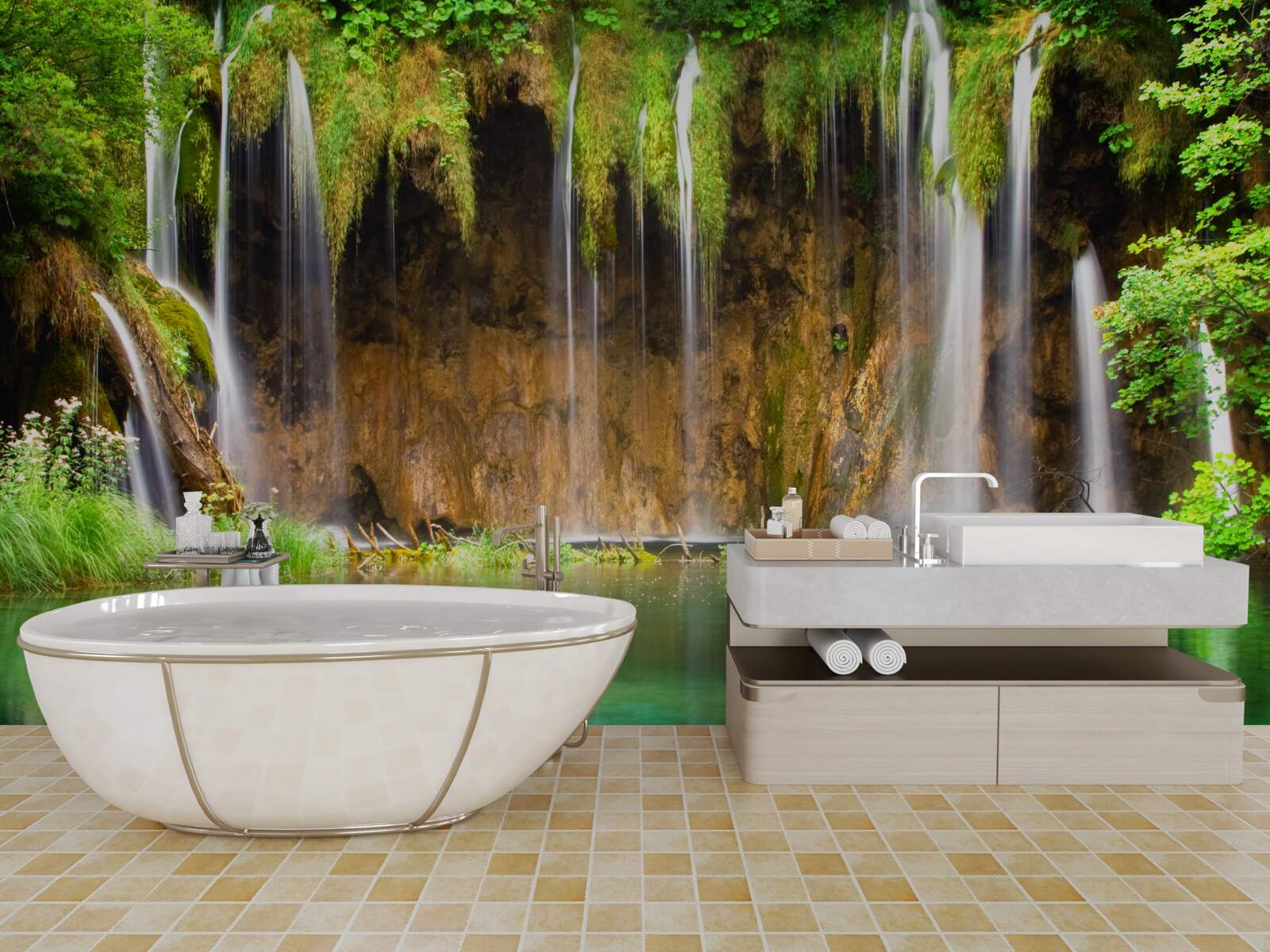 Fototapeten Ein charmanter Wasserfall in den Bergen