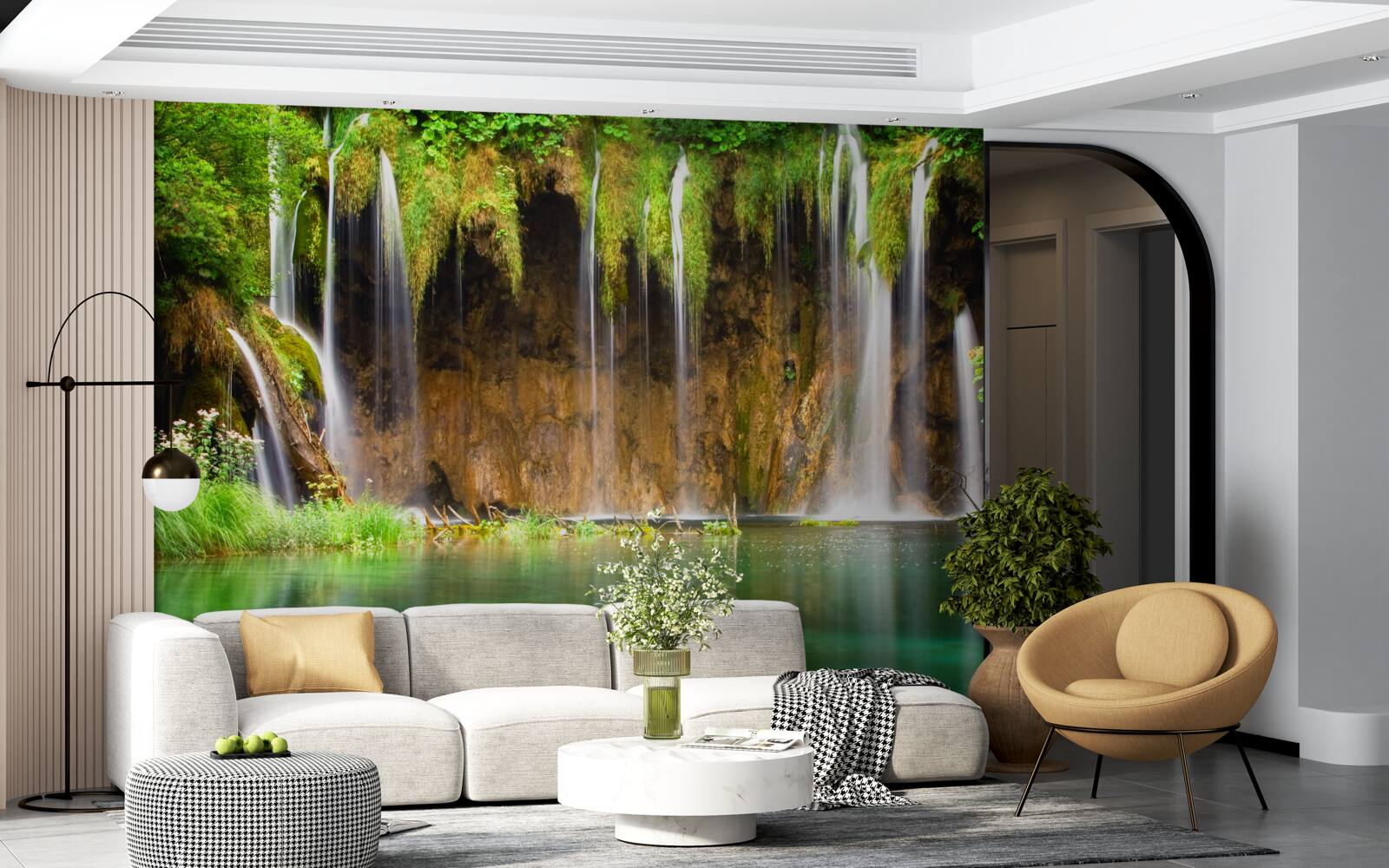 Fototapeten Ein charmanter Wasserfall in den Bergen