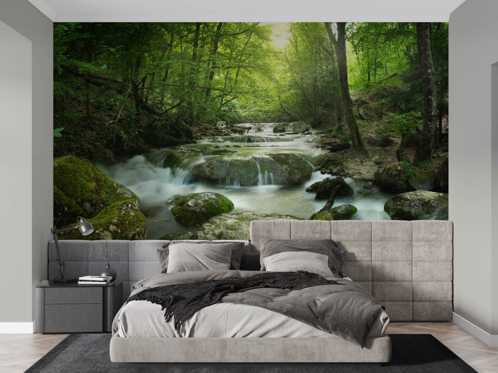 Fototapeten Ruhiges Wasser des Waldwasserfalls