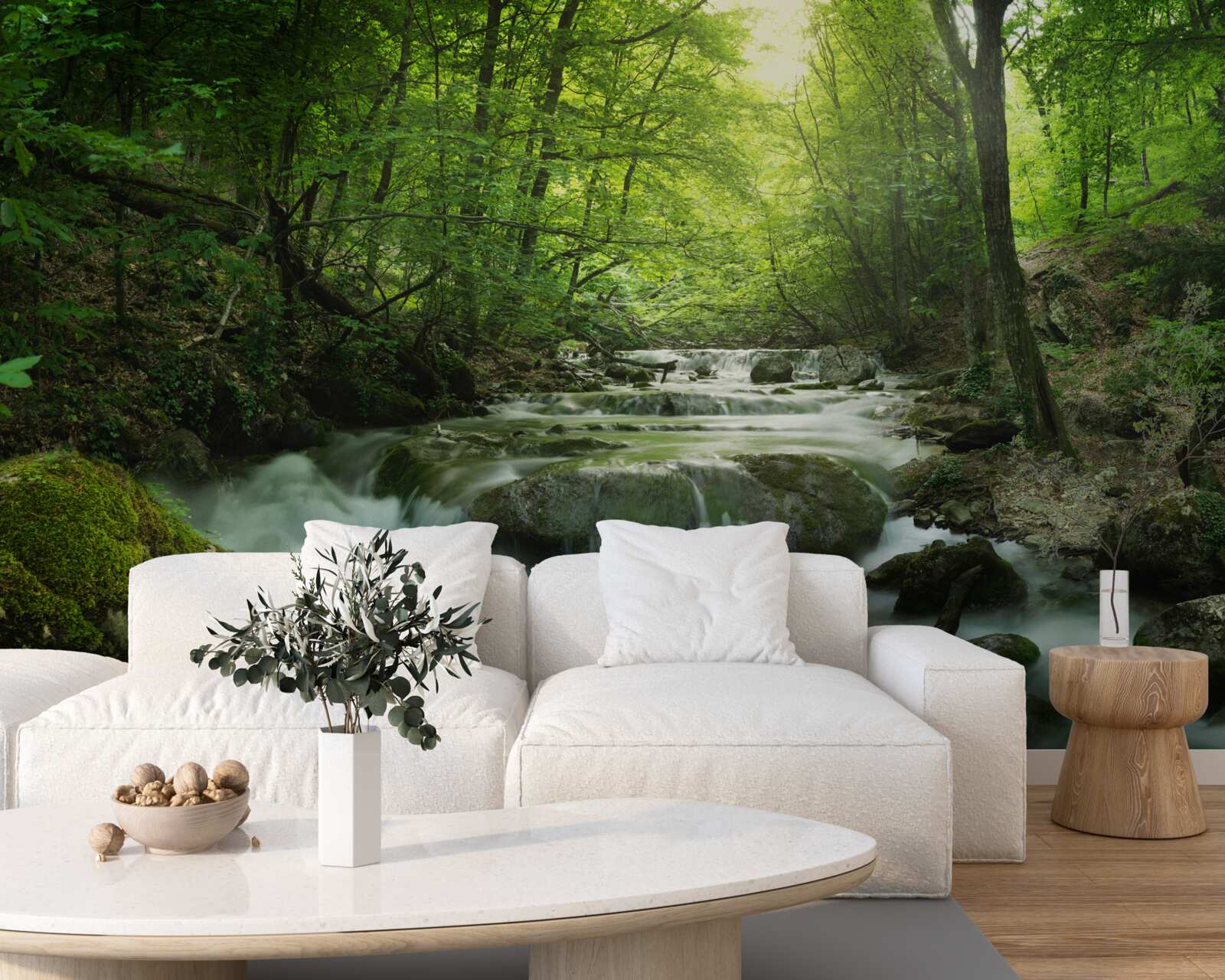 Fototapeten Ruhiges Wasser des Waldwasserfalls