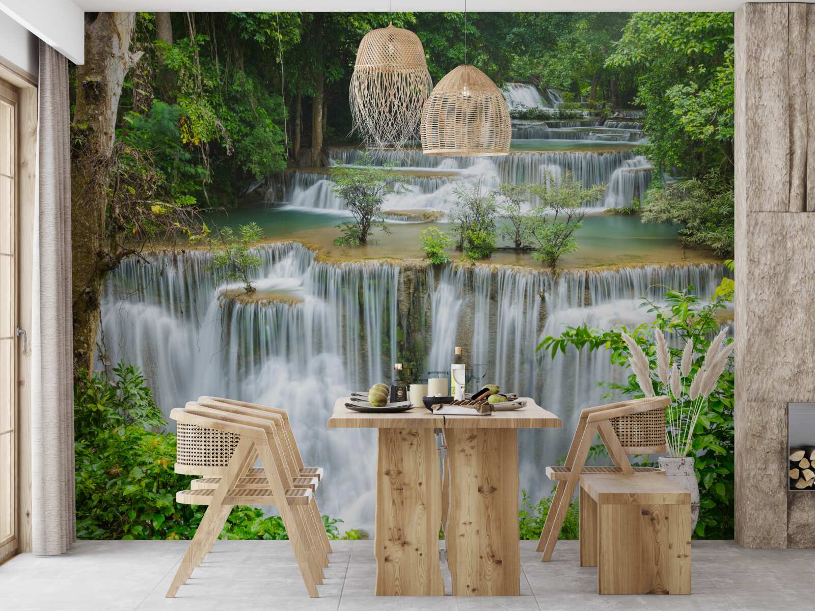 Fototapeten ein majestätischer Wasserfall, aus dem Wasser schnell mit ohrenbetäubendem Geräusch fällt