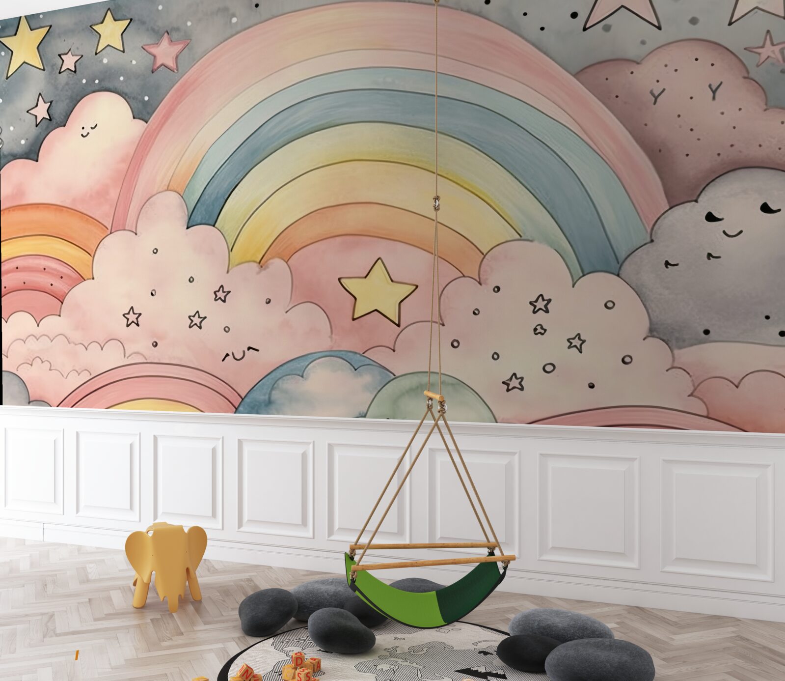 Fototapeten Sterne und Regenbogen unter den Wolken