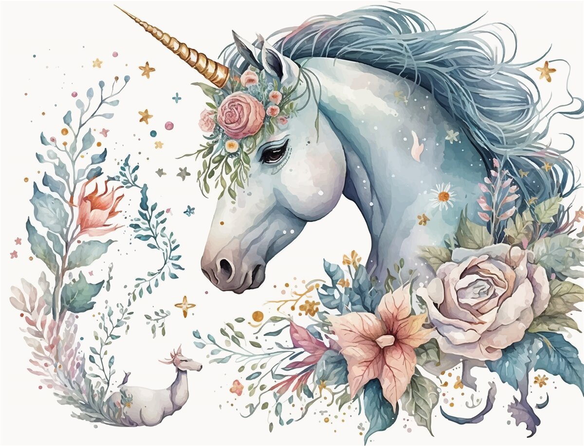 Fototapeten Blumeneinhorn