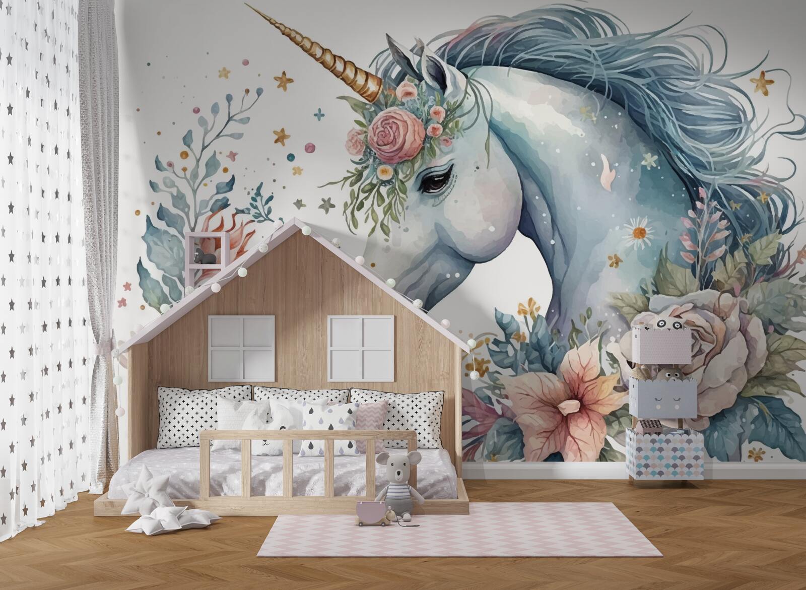 Fototapeten Blumeneinhorn