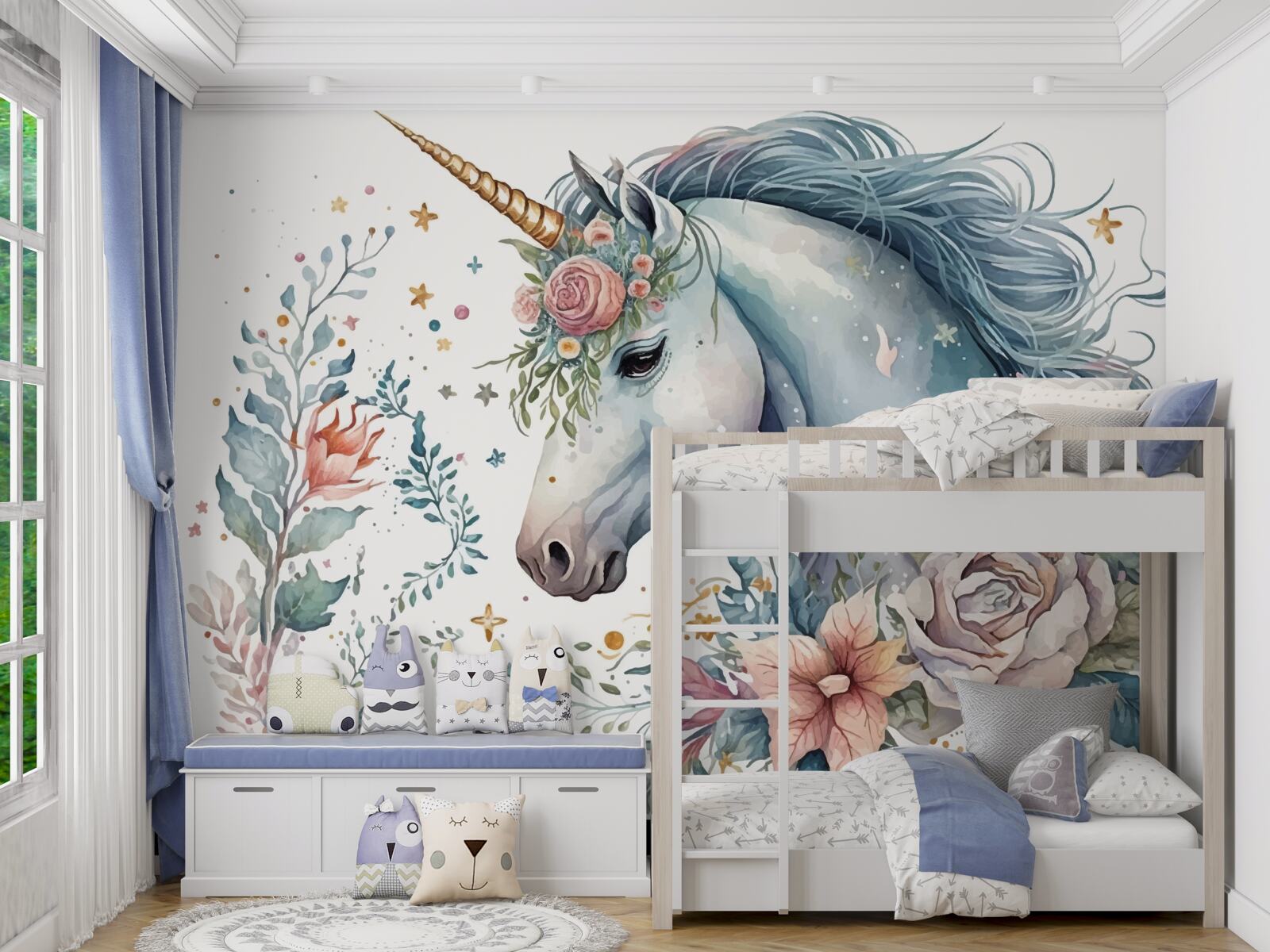 Fototapeten Blumeneinhorn