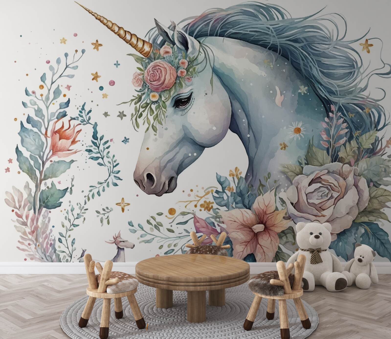 Fototapeten Blumeneinhorn