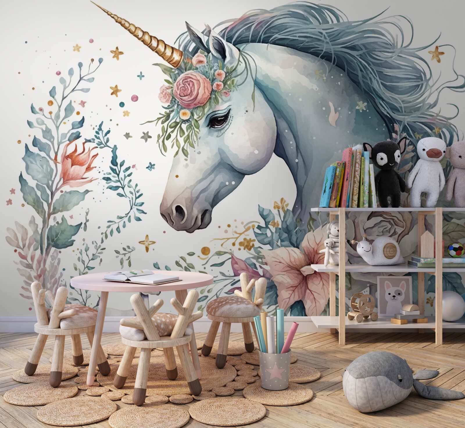Fototapeten Blumeneinhorn