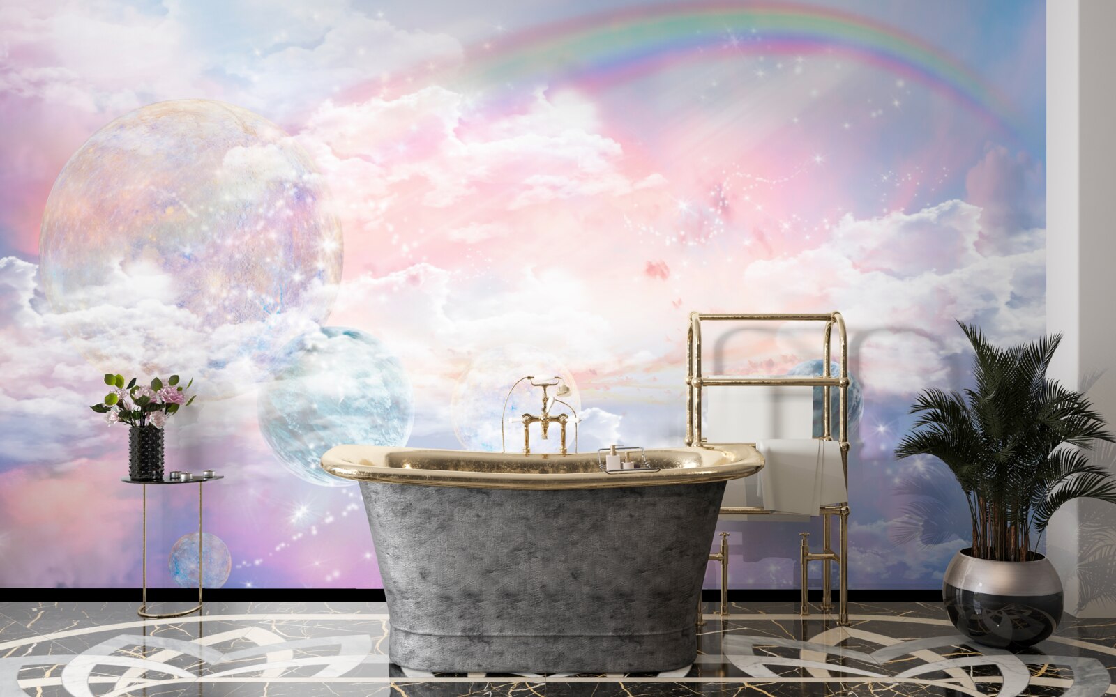 Fototapeten Himmel voller Romantik und Regenbogen