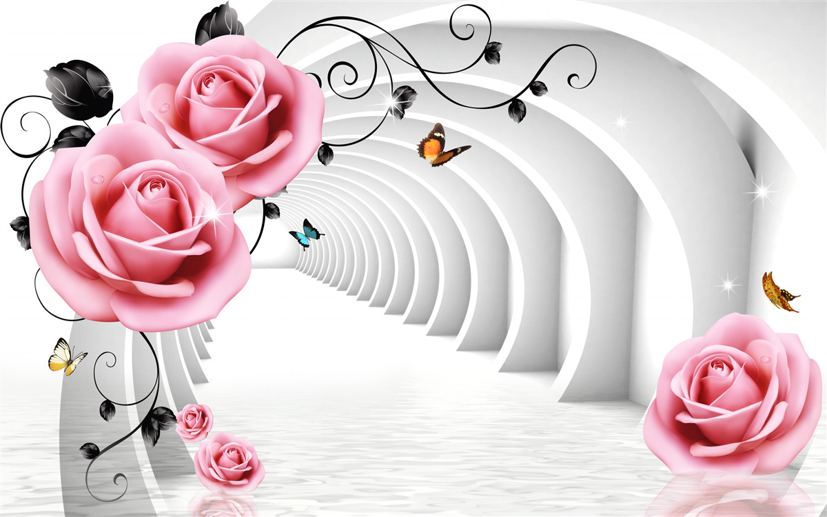Fototapeten Konstante leuchtende Durchgang und rosa Rosenblüten