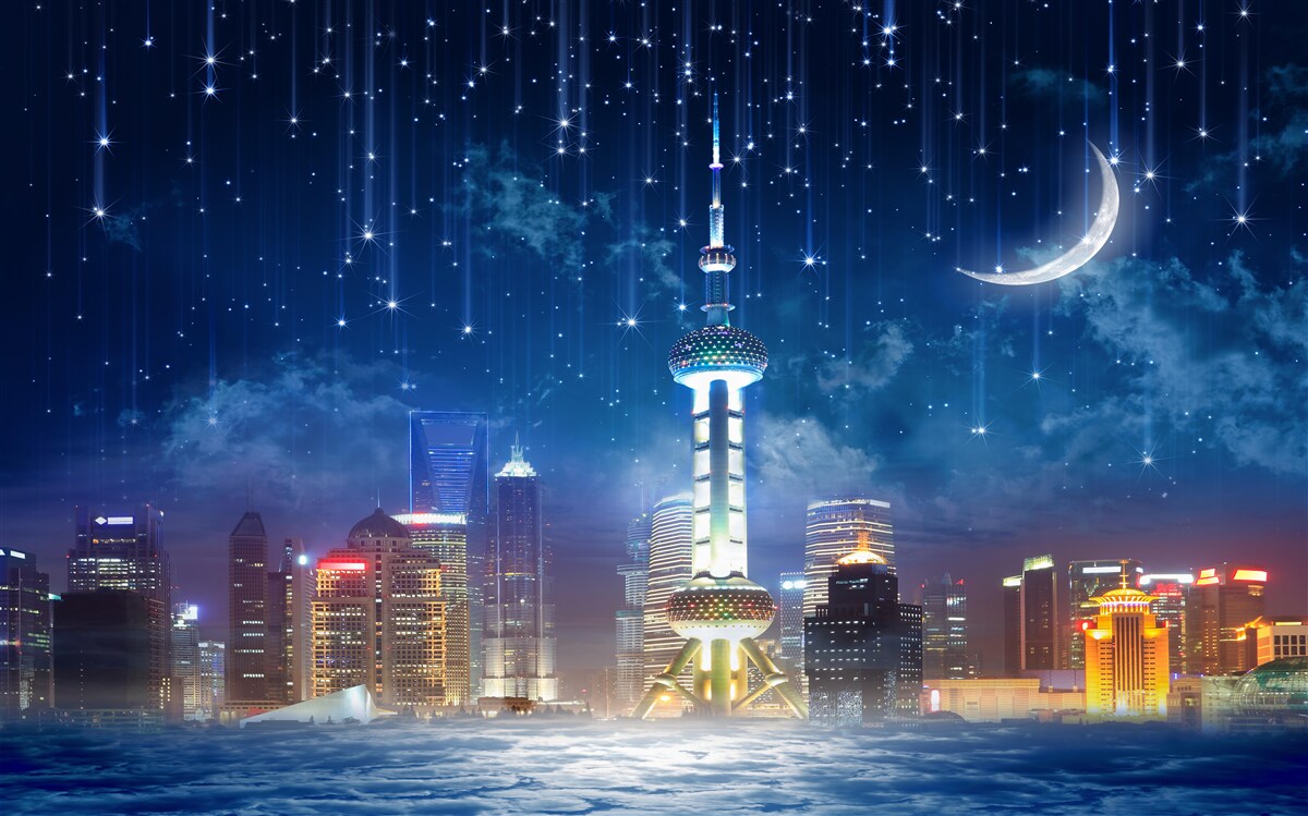 Fototapeten Shanghai nachts in der Regenzeit