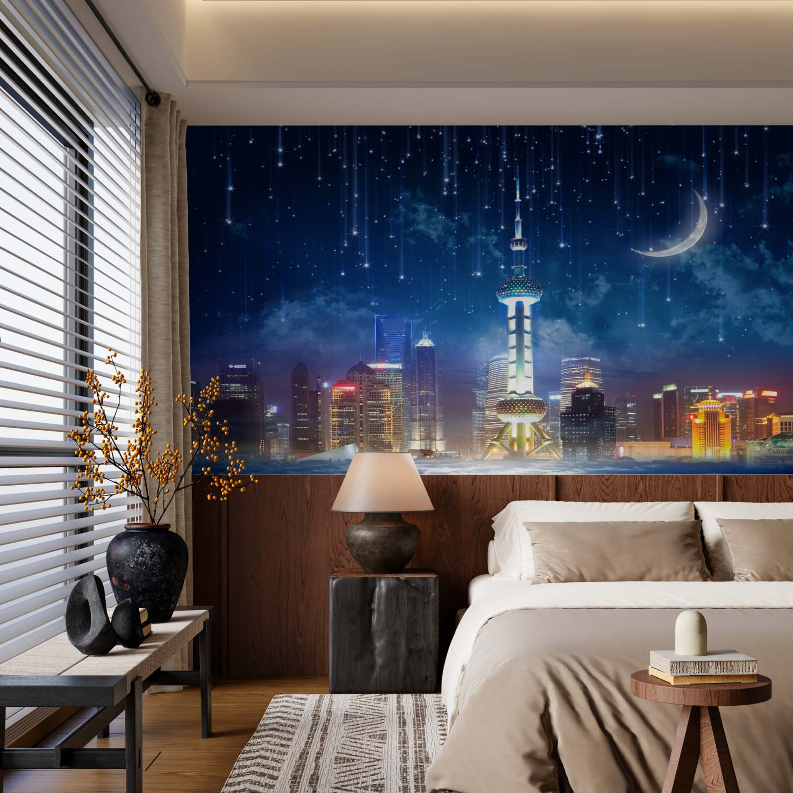 Fototapeten Shanghai nachts in der Regenzeit