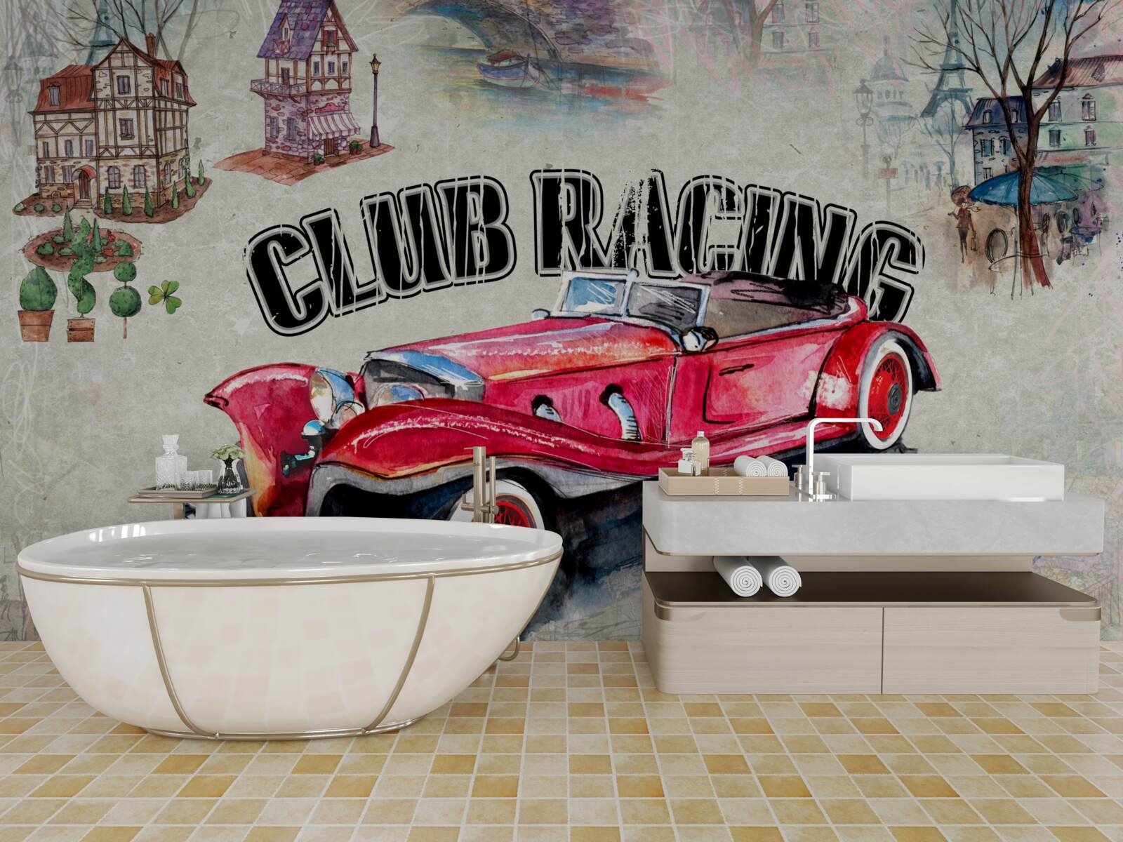 Fototapeten Rotes Auto des alten Jahres