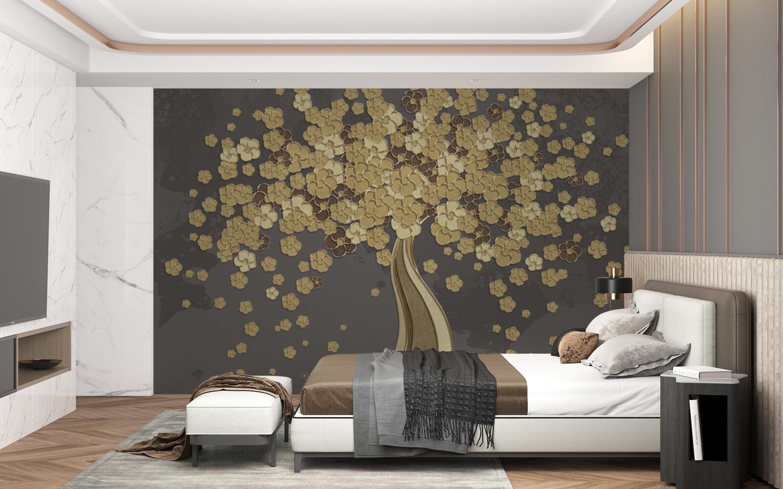 Fototapeten Nacht -Nacht fließender Baum mit Gold
