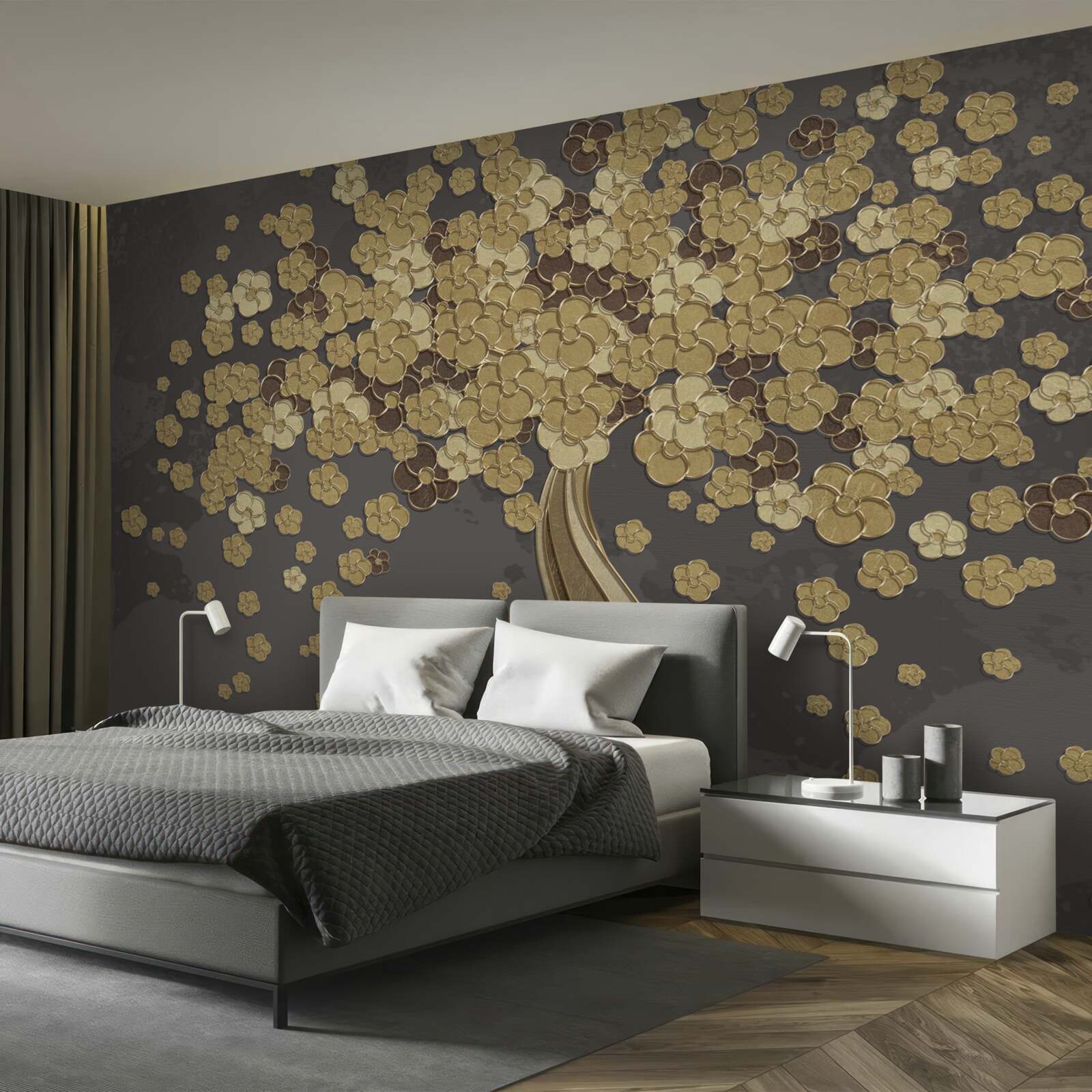 Fototapeten Nacht -Nacht fließender Baum mit Gold