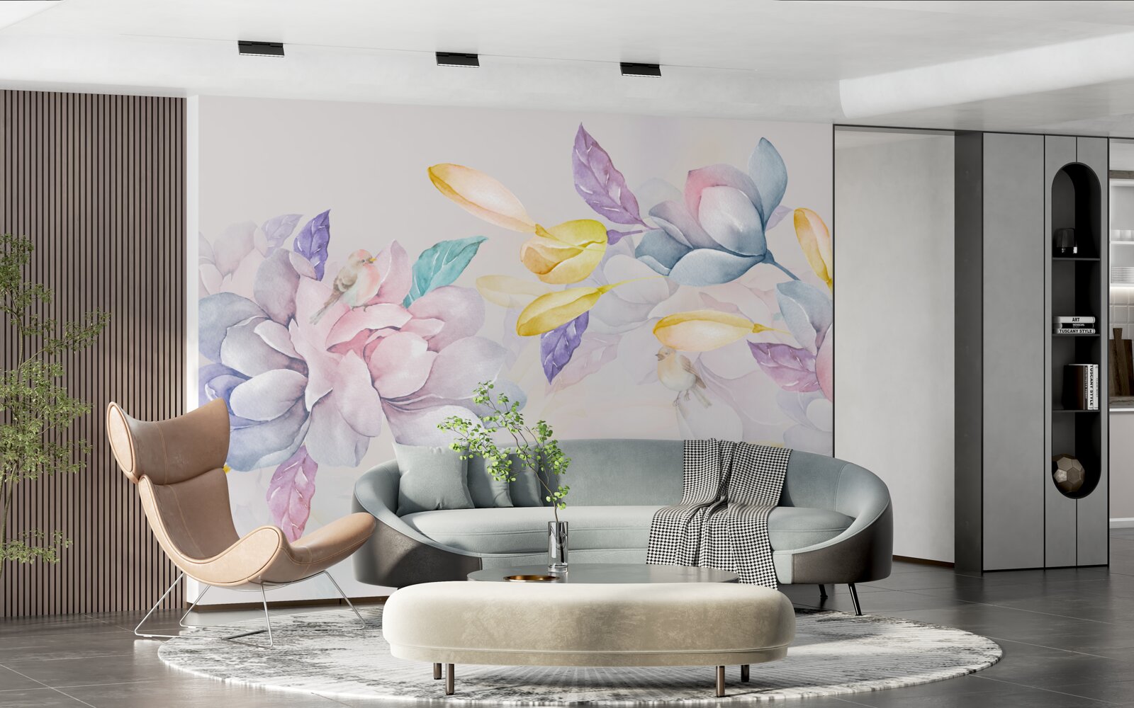 Fototapeten Ast mit leuchtend roten Blumen