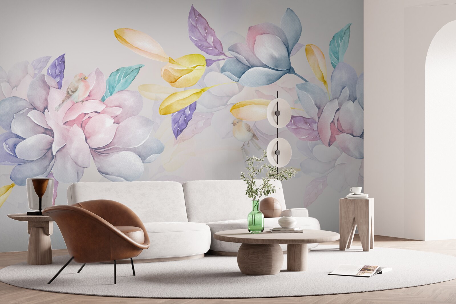 Fototapeten Ast mit leuchtend roten Blumen