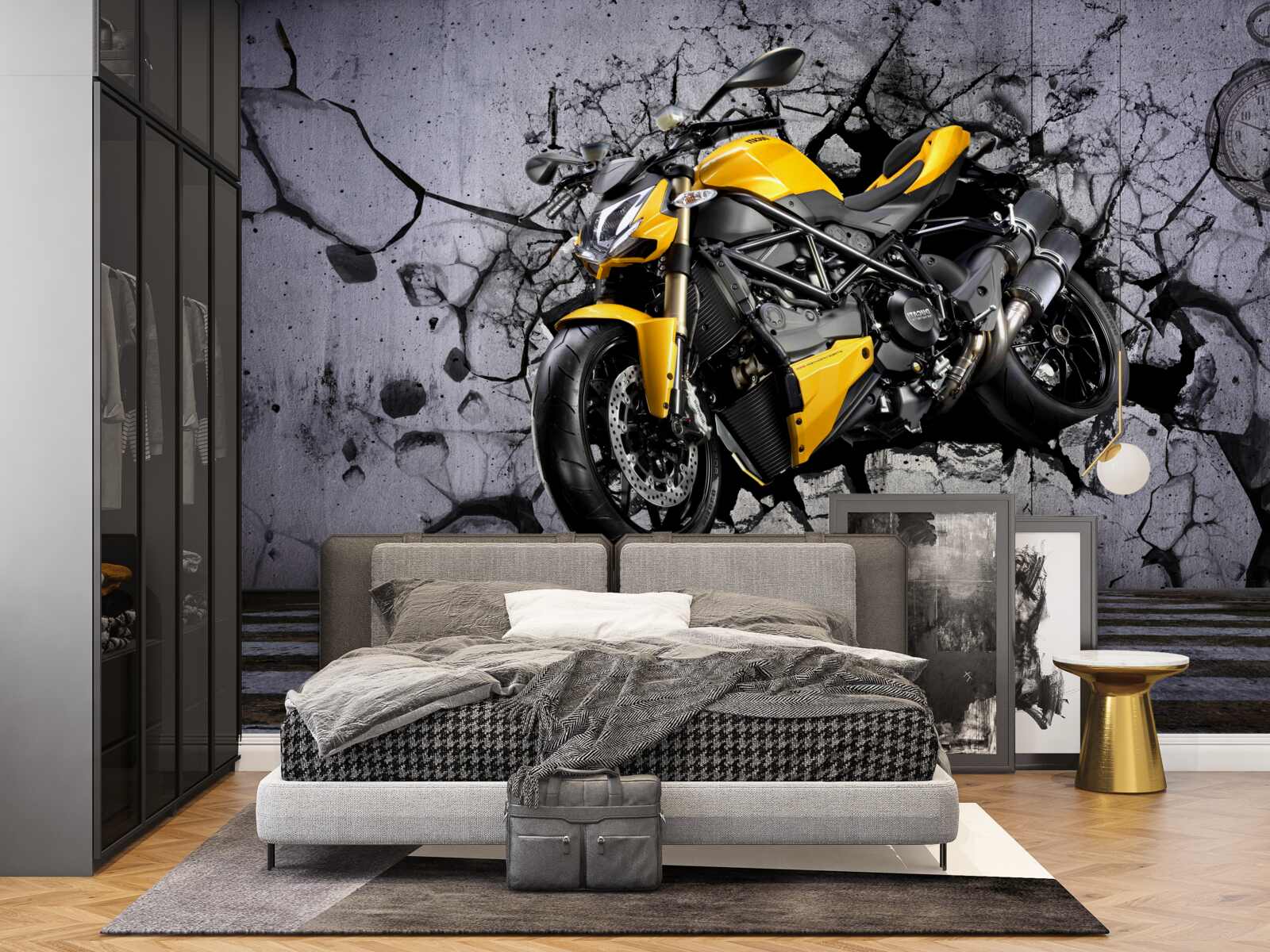 Fototapeten Gelbes Graffiti -Motorrad