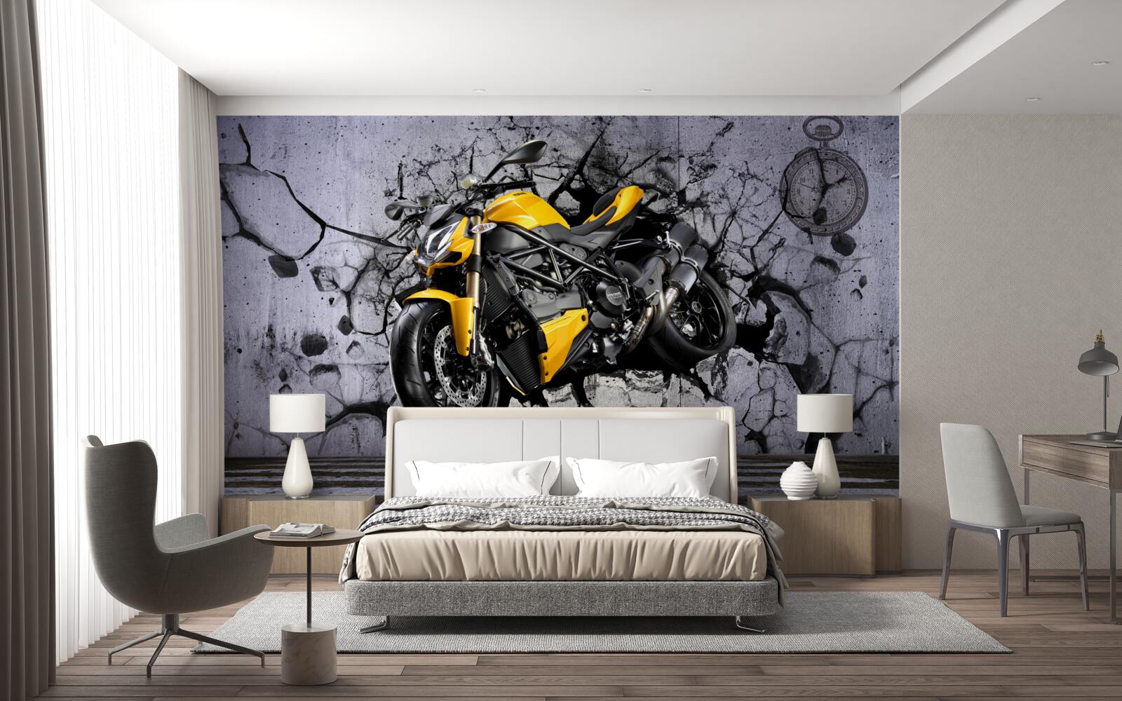 Fototapeten Gelbes Graffiti -Motorrad