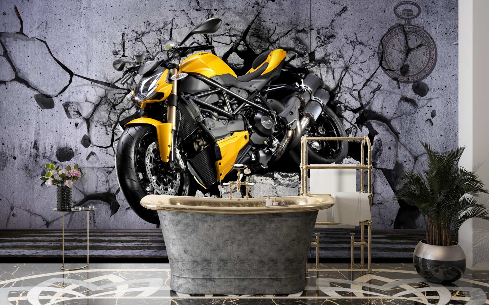 Fototapeten Gelbes Graffiti -Motorrad