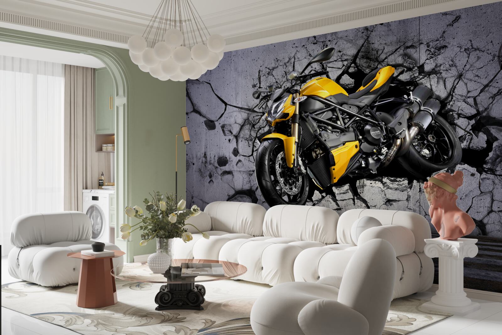 Fototapeten Gelbes Graffiti -Motorrad
