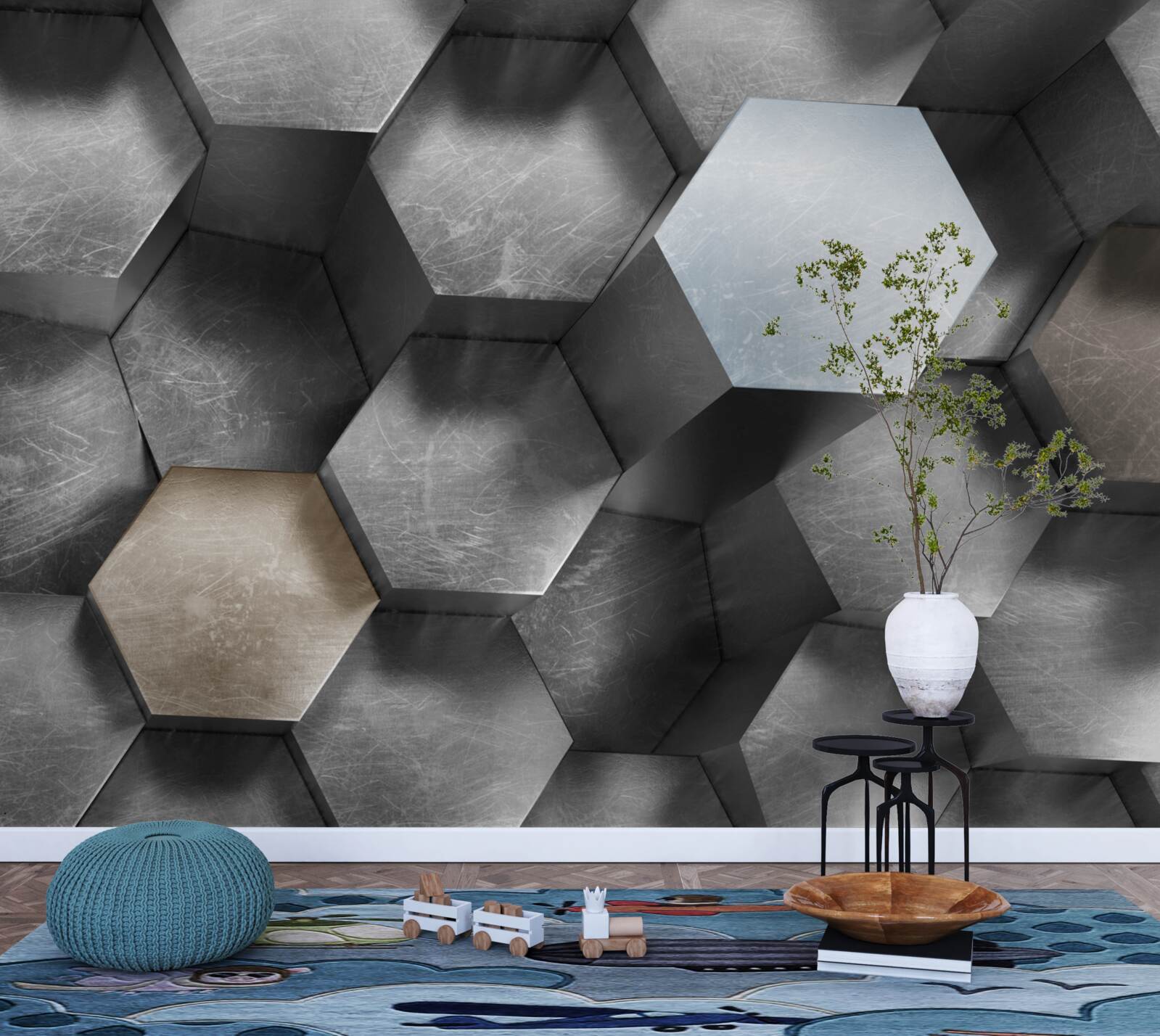 Fototapeten Ein mit hexagon -verdrängter Zylinder, der schwimmen und verlängert werden