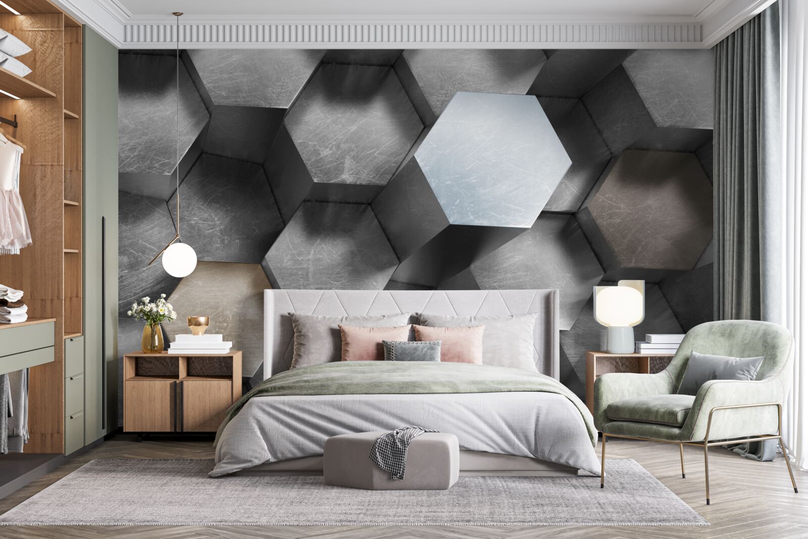 Fototapeten Ein mit hexagon -verdrängter Zylinder, der schwimmen und verlängert werden