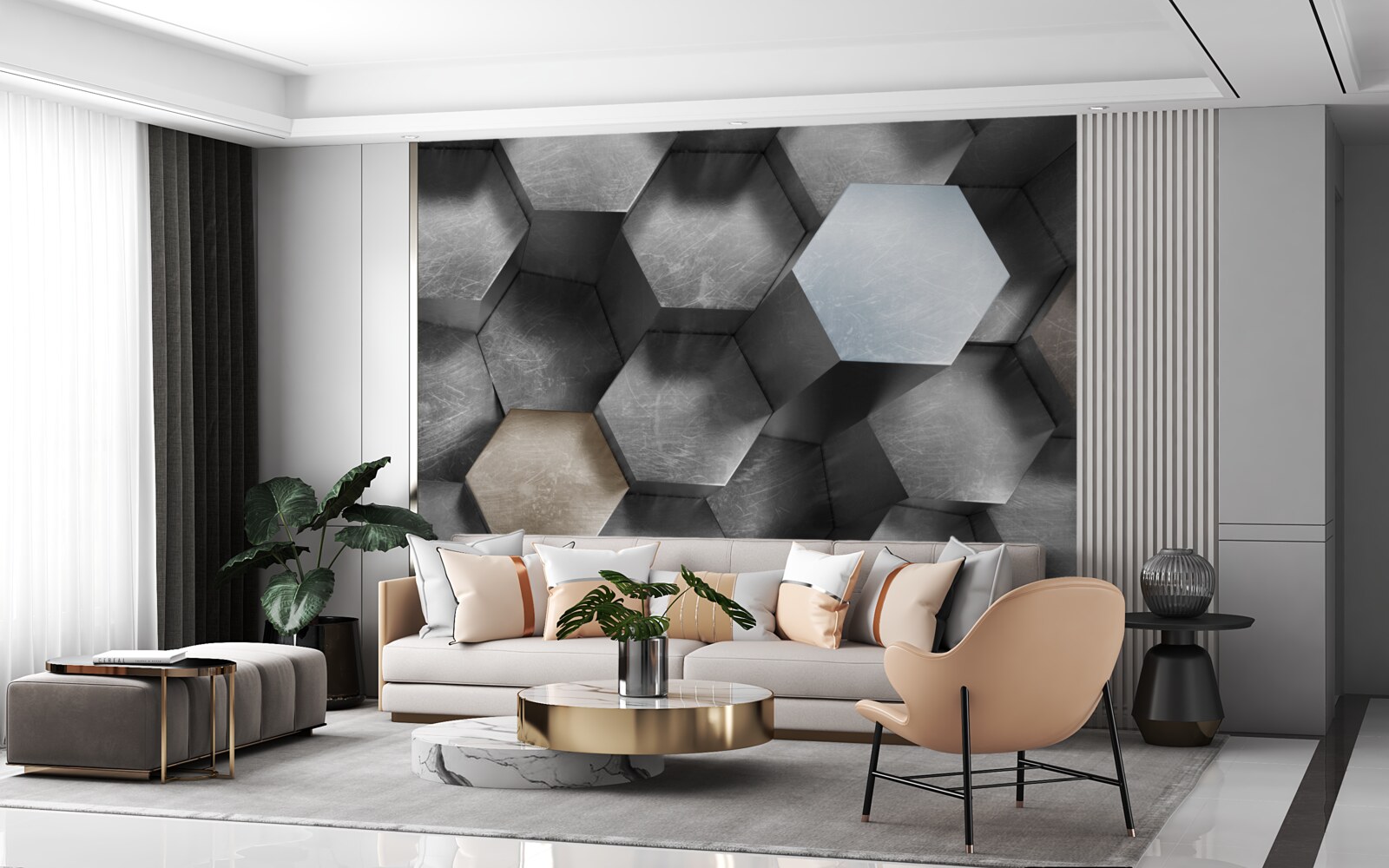 Fototapeten Ein mit hexagon -verdrängter Zylinder, der schwimmen und verlängert werden