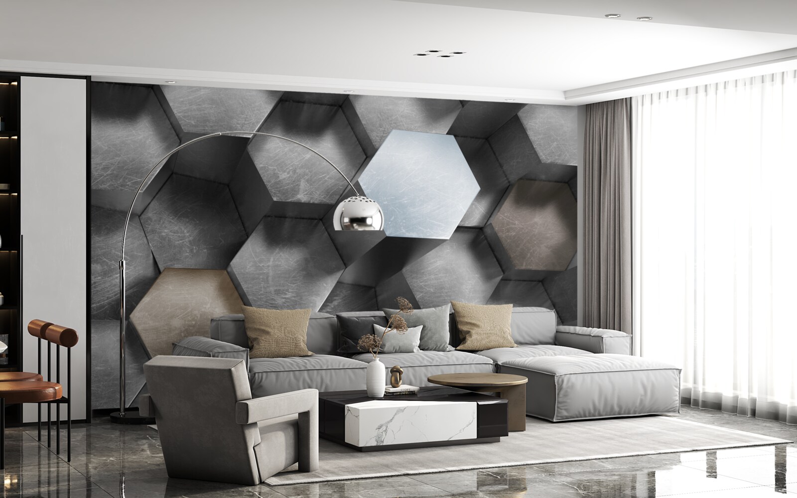 Fototapeten Ein mit hexagon -verdrängter Zylinder, der schwimmen und verlängert werden