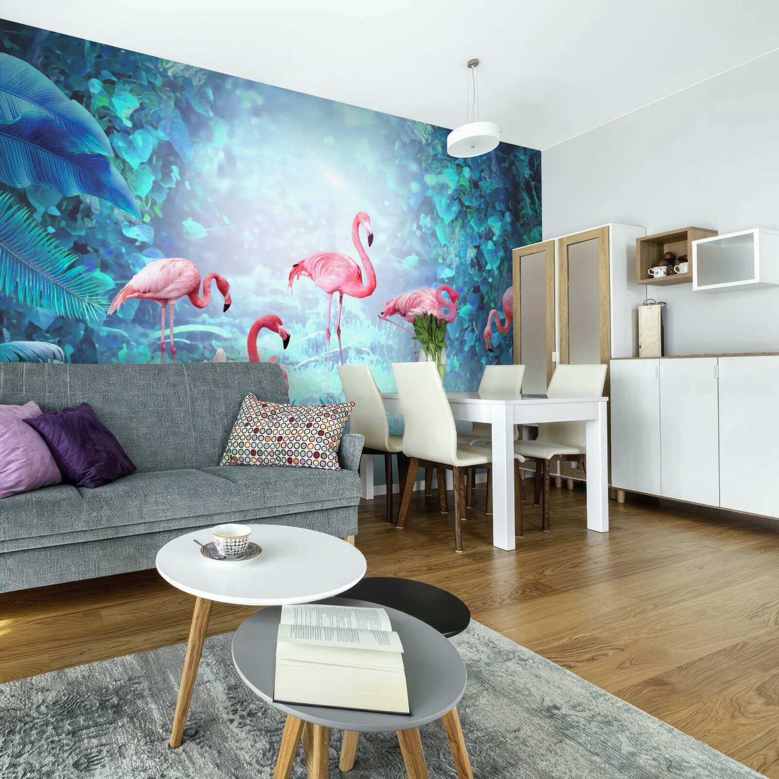 Fototapeten Rosa Flamingos in Nachtgewässern