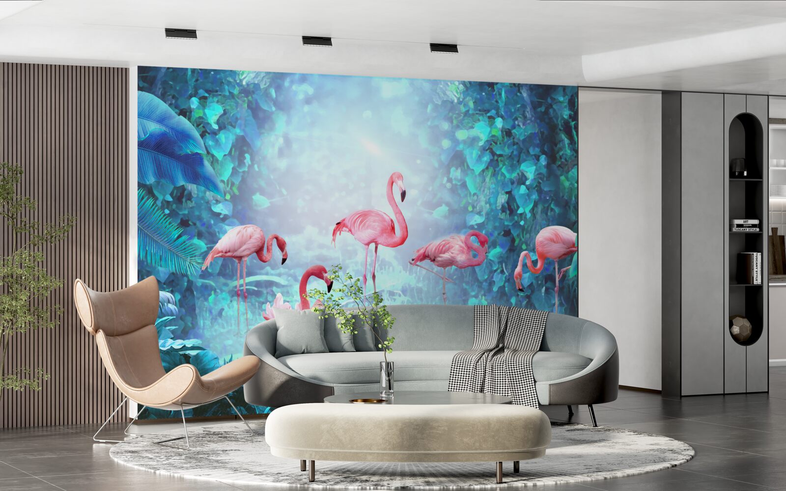 Fototapeten Rosa Flamingos in Nachtgewässern
