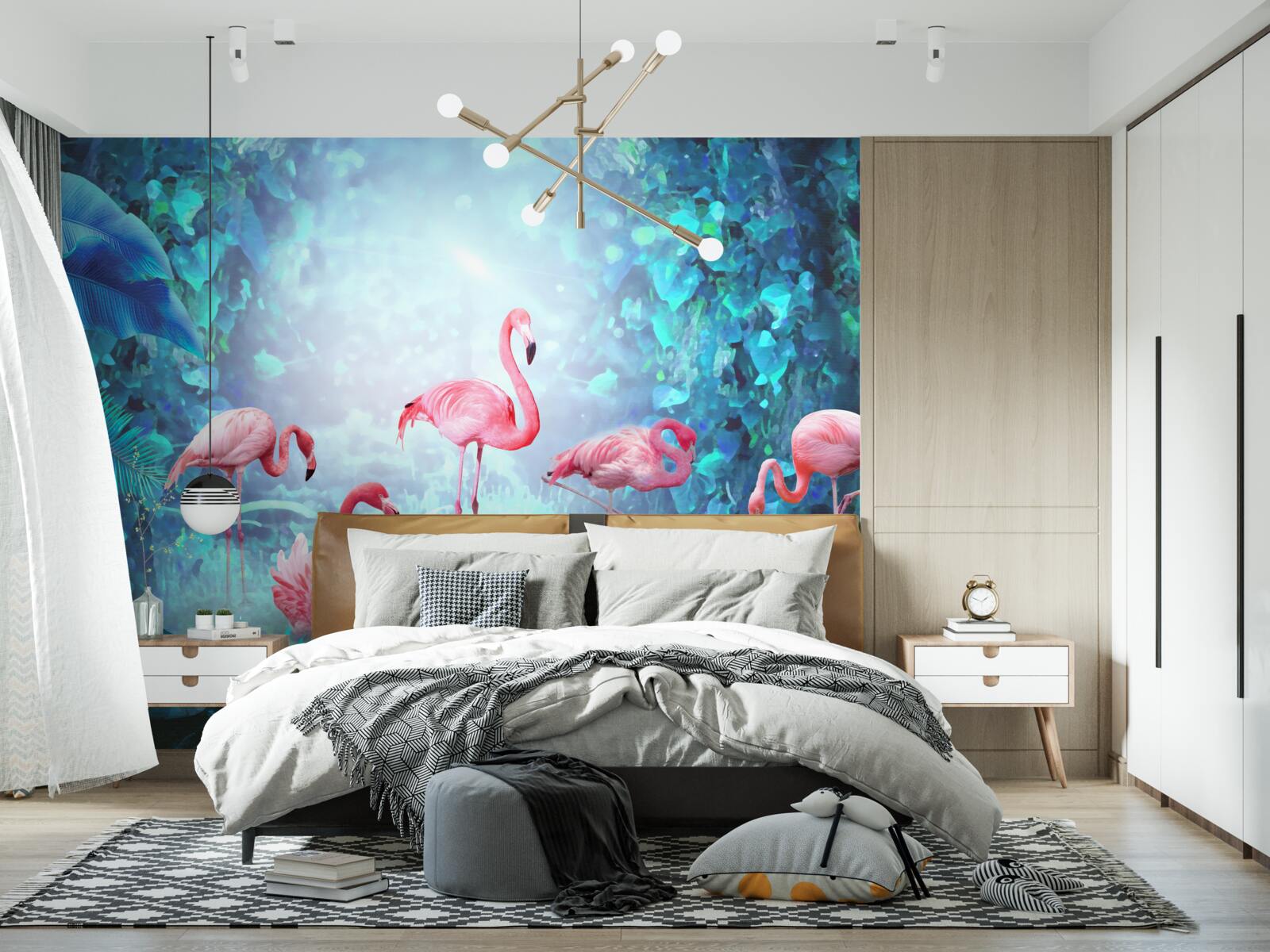 Fototapeten Rosa Flamingos in Nachtgewässern
