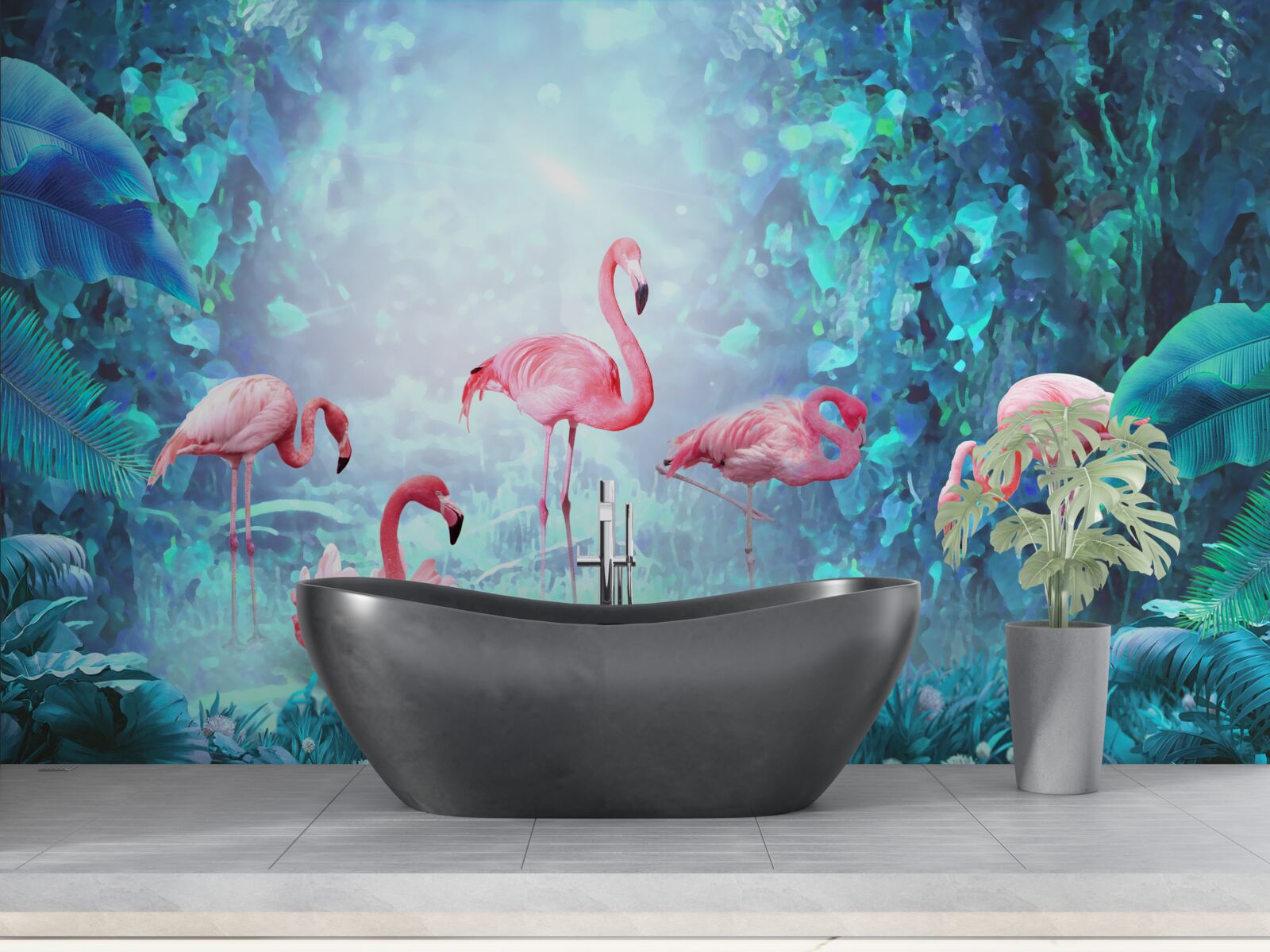 Fototapeten Rosa Flamingos in Nachtgewässern