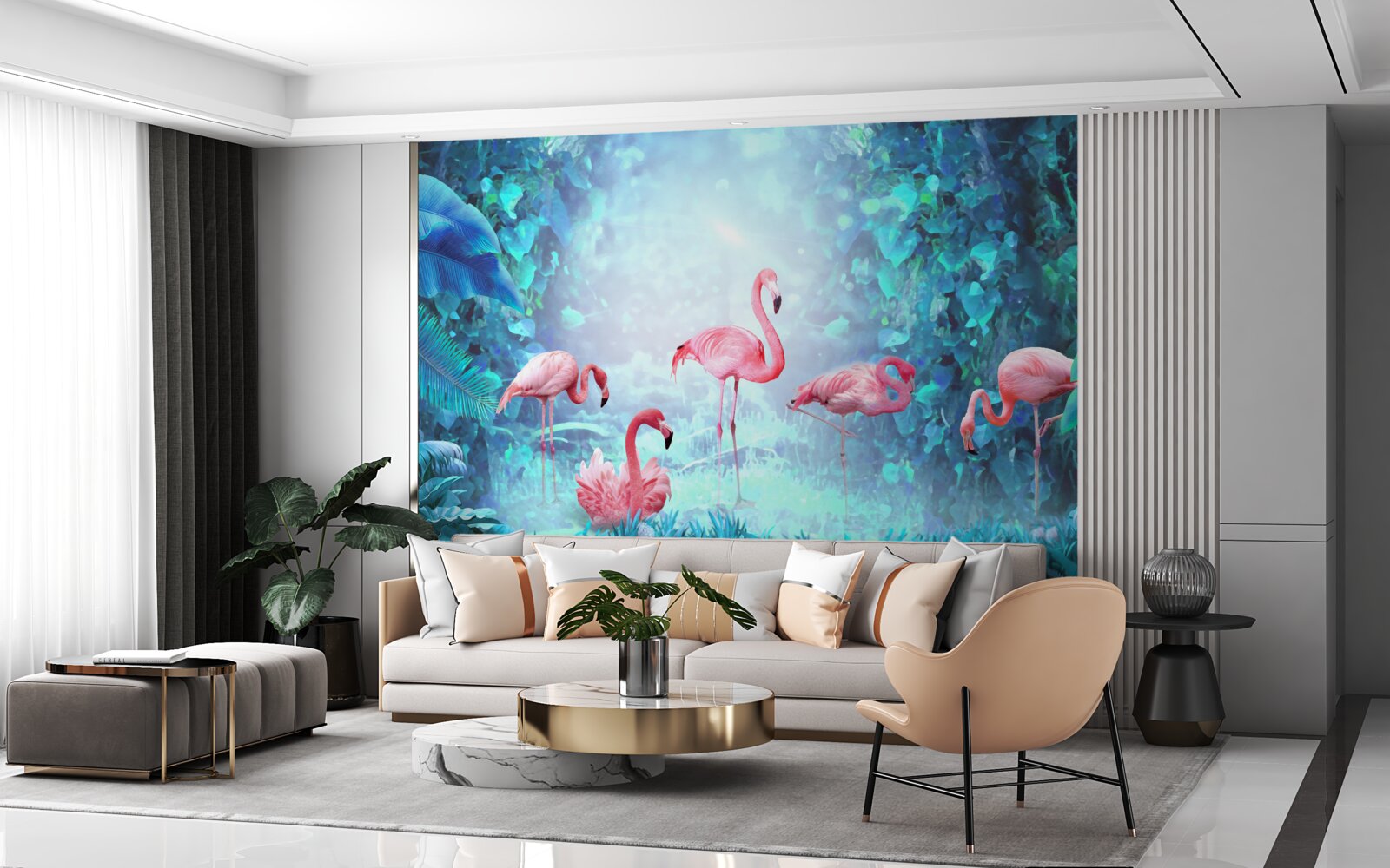 Fototapeten Rosa Flamingos in Nachtgewässern