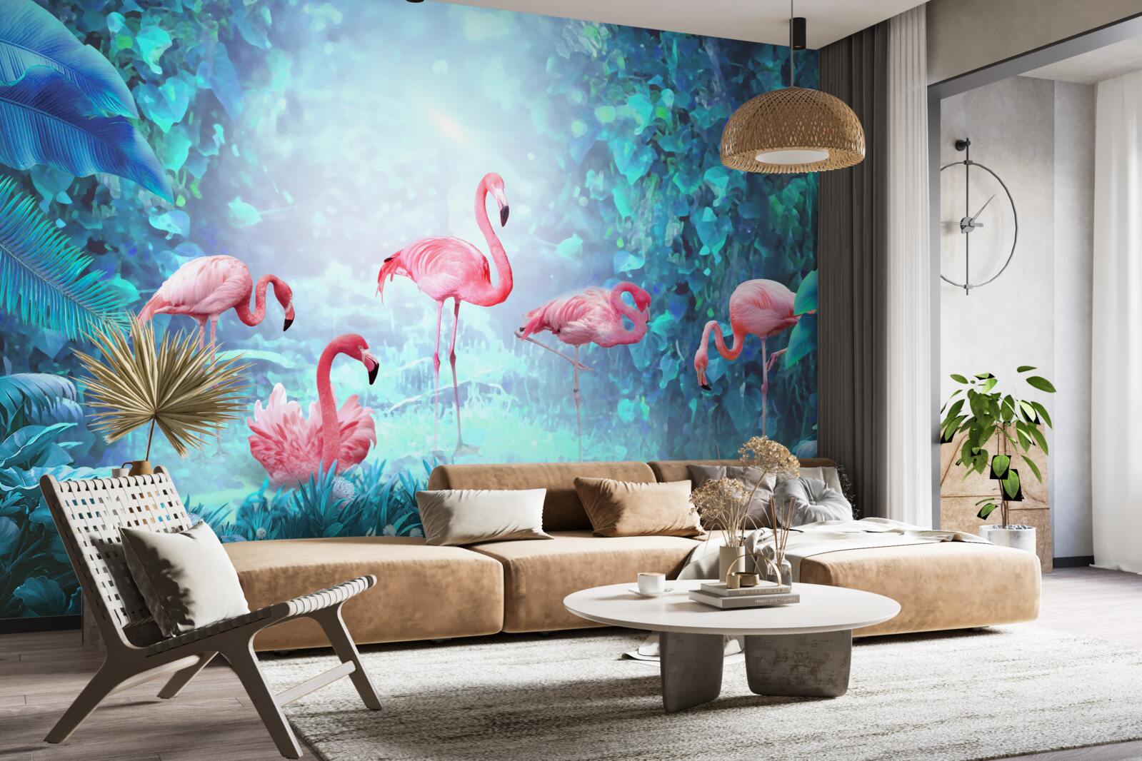 Fototapeten Rosa Flamingos in Nachtgewässern
