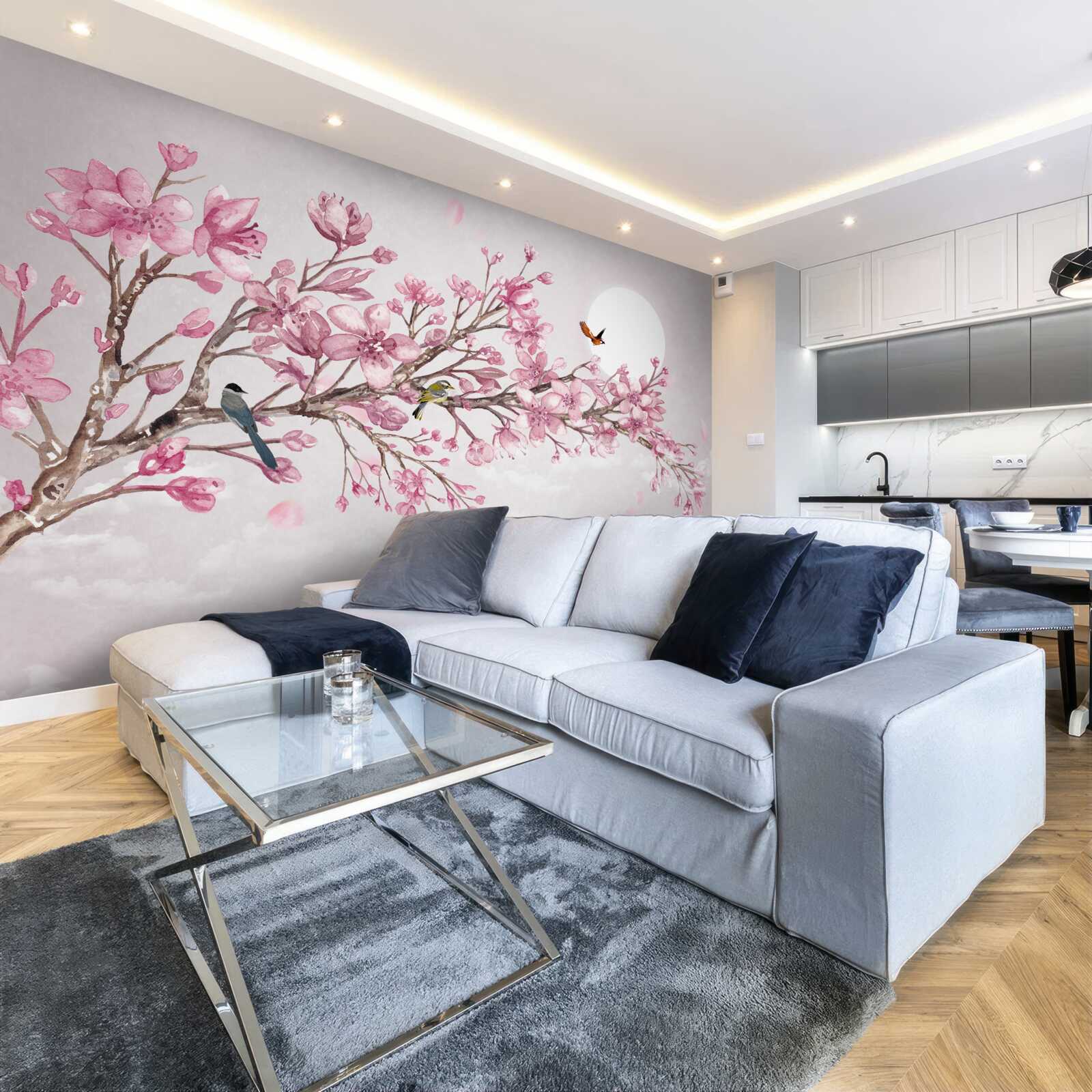 Fototapeten Der atemberaubende rosa Magnolienbaum, der an einem sonnigen Tag scheint