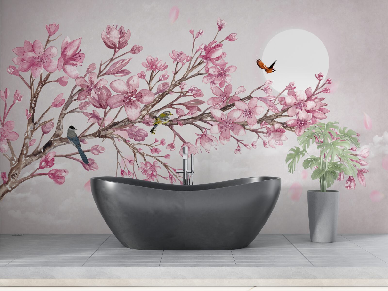 Fototapeten Der atemberaubende rosa Magnolienbaum, der an einem sonnigen Tag scheint